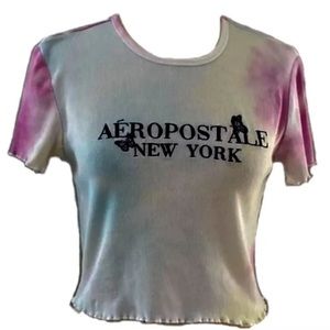 Aeropostale pastel color tie dyed crop top with black lettering. Size M